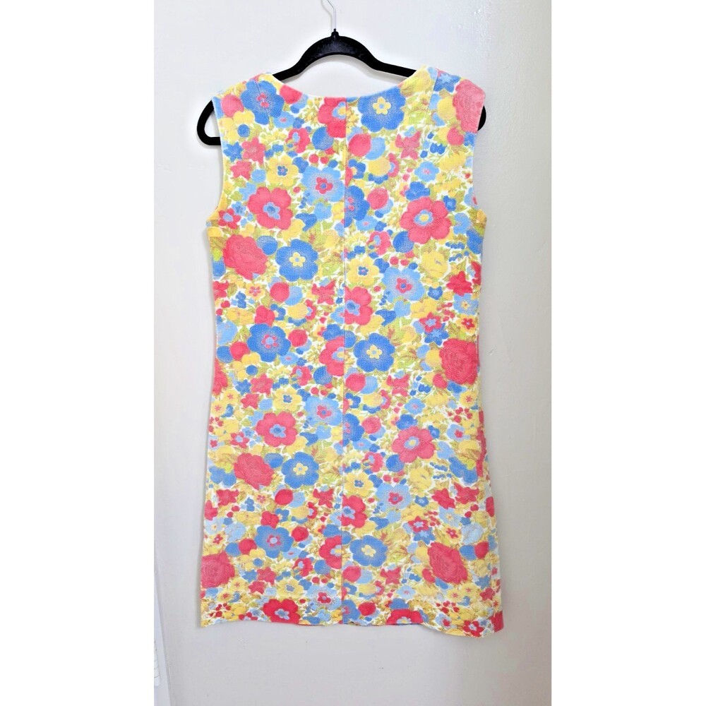 VTG 60s 70s Floral Shift Dress Mod Flower Power Sleeveless Lined Cotton Feel